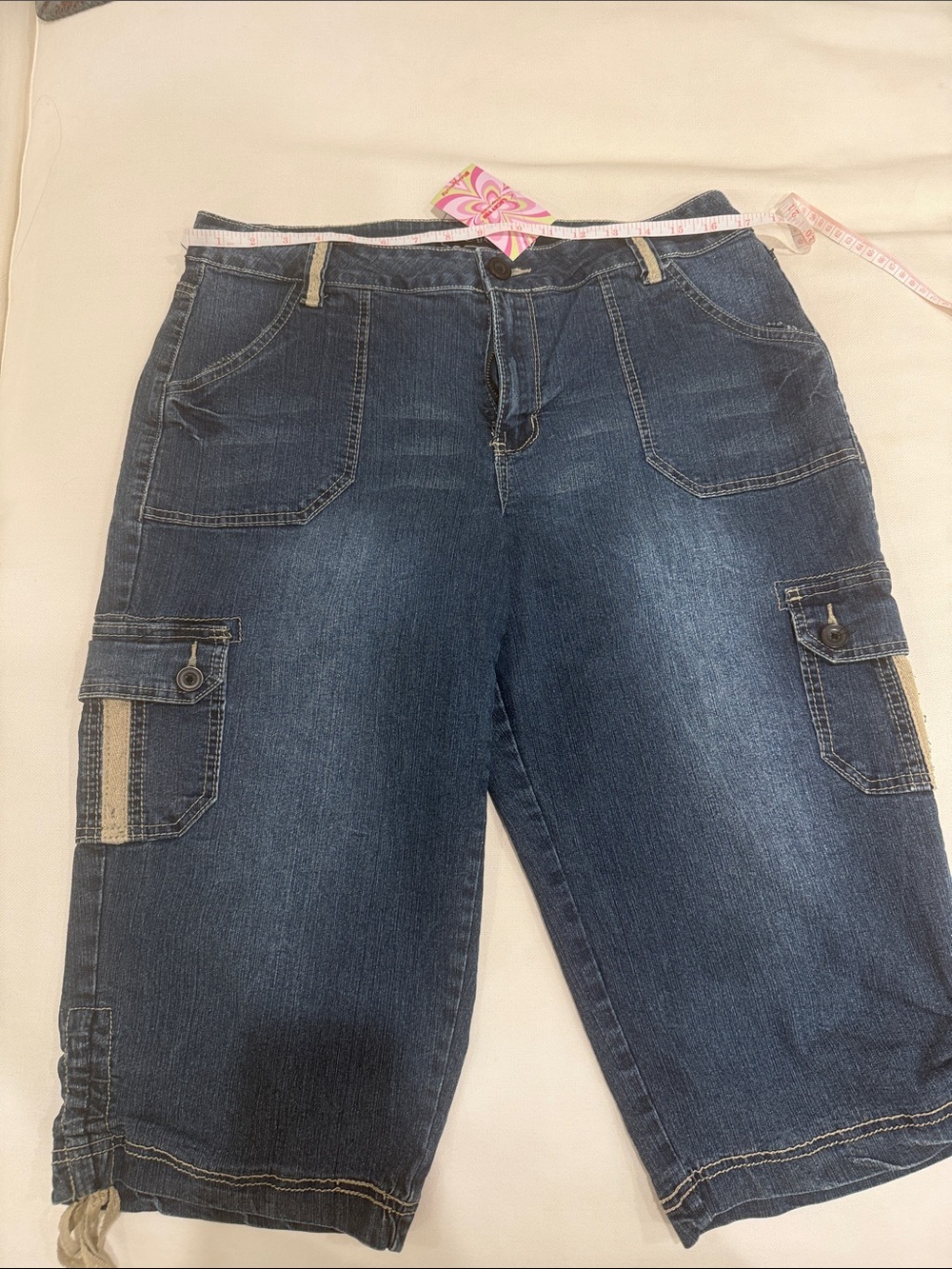 Cato Dark Blue Cargo Denim Capri with Striped Accents